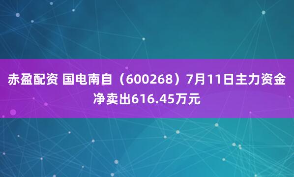 赤盈配资 国电南自(600268)7月11日主力资金净卖出616.45万元