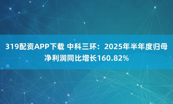 319配资APP下载 中科三环：2025年半年度归母净利润同比增长160.82%